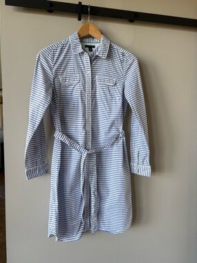 Tommy Hilfiger Striped Long Sleeve Shirt Dress Button Front Womens M Blue Cotton